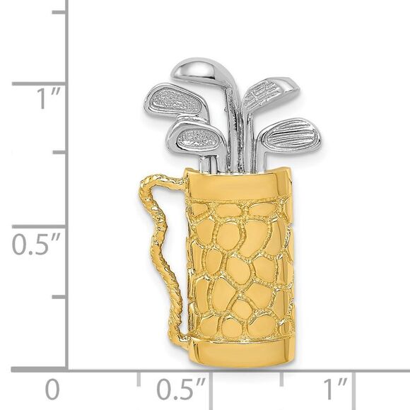 14k Two Tone Gold Large 3D Golf Bag Pendant - Picture 4 of 5